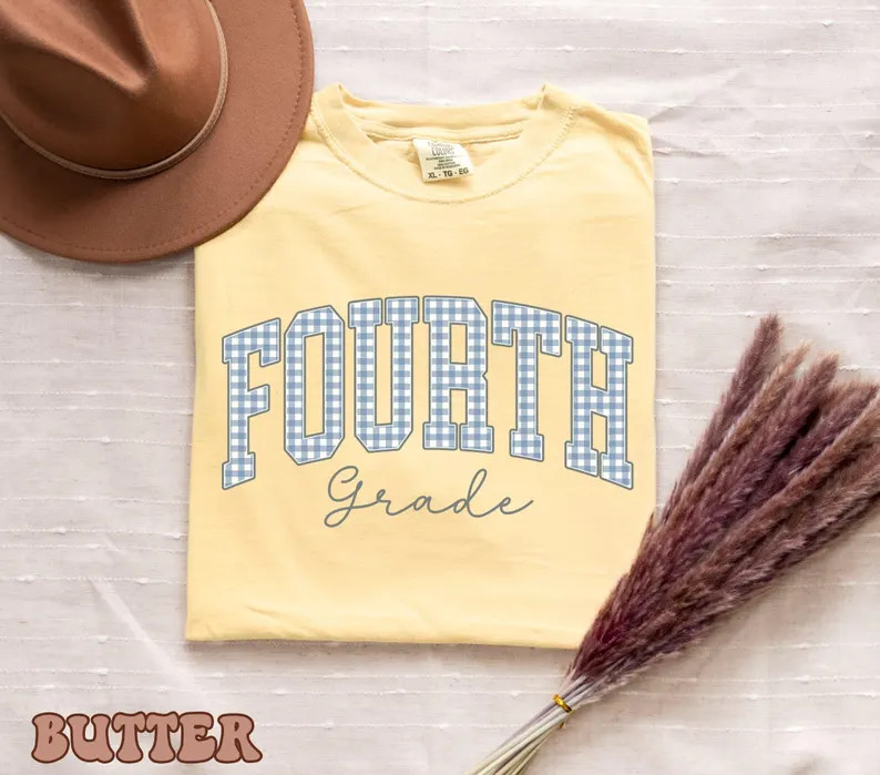 Comfort Colors Fourth Grade Teacher Shirt, Gingham Back to School 4th Grade Tee, Custom Teacher A... | Etsy (Global)
