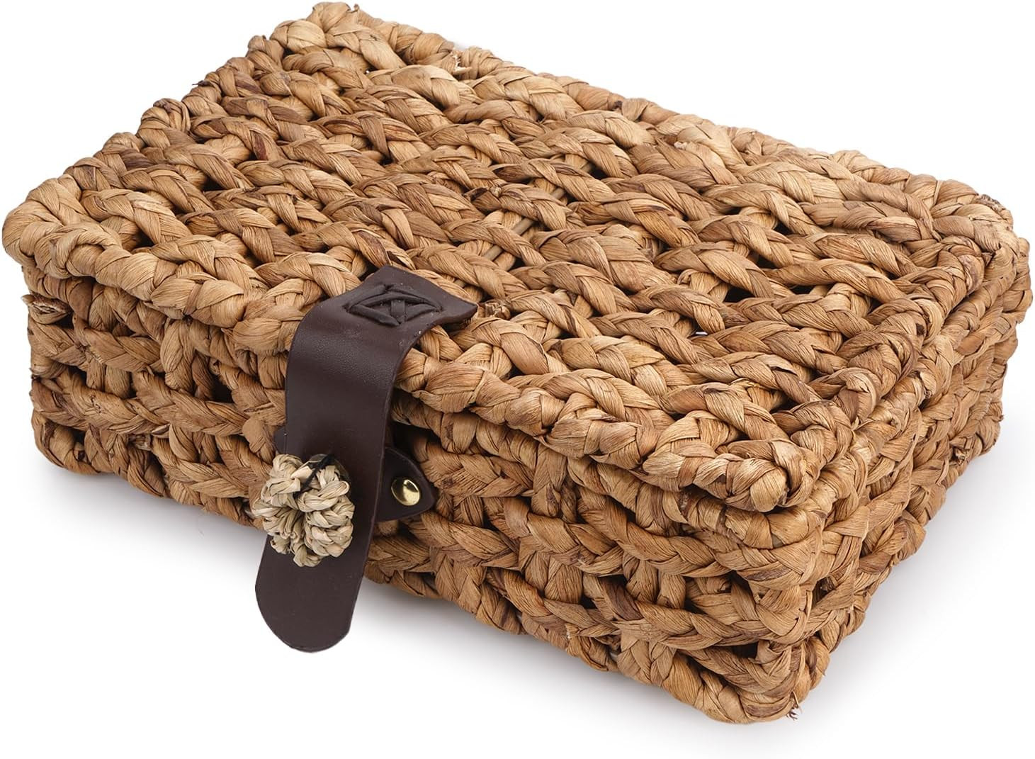 Sokfone Wicker Basket with Lid, Decorative Woven Storage Basket, Water Hyacinth Rattan Box for Shelves Coffee Table Console, Lidded Baskets for Home Decor & Decorative Boxes (Small) | Amazon (US)