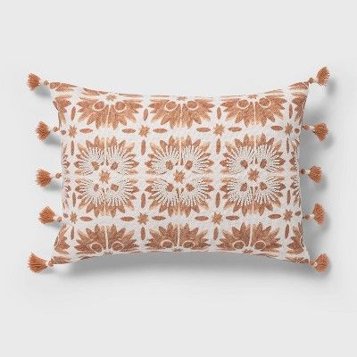 Oblong Block Print Tassel Decorative Throw Pillow Warm Blush - Threshold™ | Target