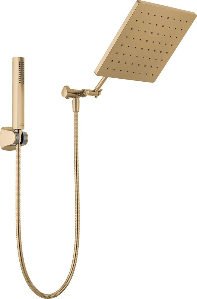DELTA FAUCET 10-inch Raincan Shower Head and Hand Held Shower Combo, Gold Square Shower Head, Rai... | Amazon (US)