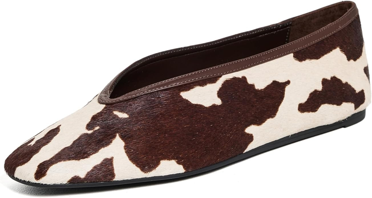 Calf Hair Flats for Women Square Toe Slip-On Cow Print Ballet Flats Comfort Daily Shoes | Amazon (US)