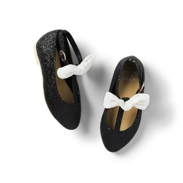 Glitter Bow T-Strap Flat | Janie and Jack