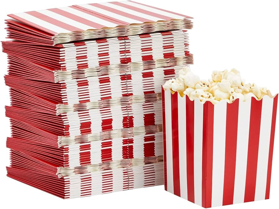 Juvale 100 Pack Red and White Mini Popcorn Boxes for Party, Bulk Paper Popcorn Containers for Mov... | Amazon (US)