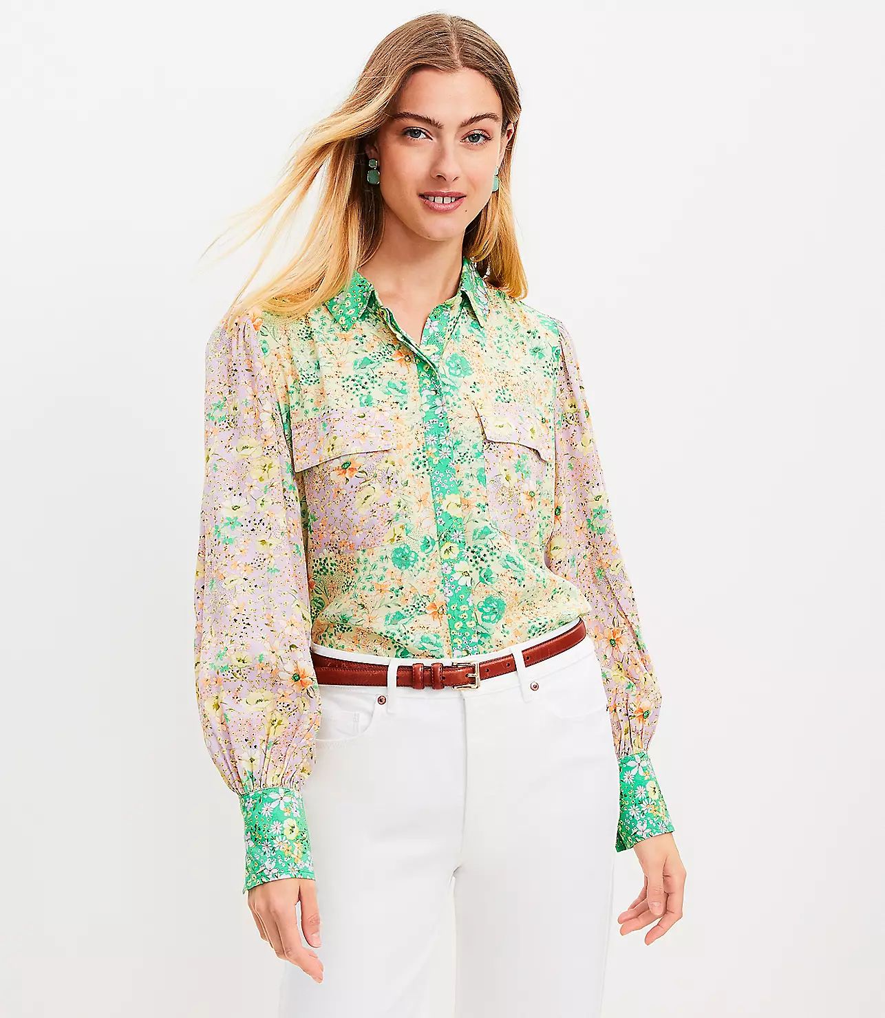 Floral Crepe Utility Shirt | LOFT