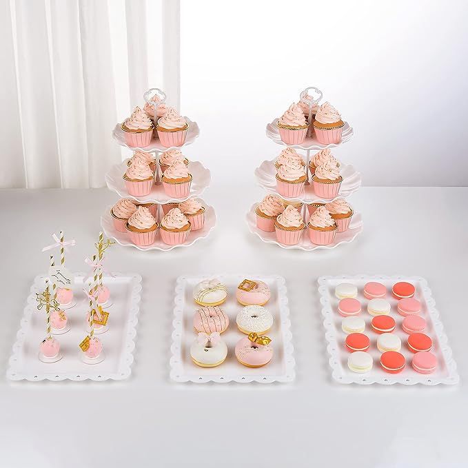 NWK 5 Piece Cake Stand Set with 2xLarge 3-Tier Cupcake Stands + 3X Appetizer Trays Perfect for We... | Amazon (US)