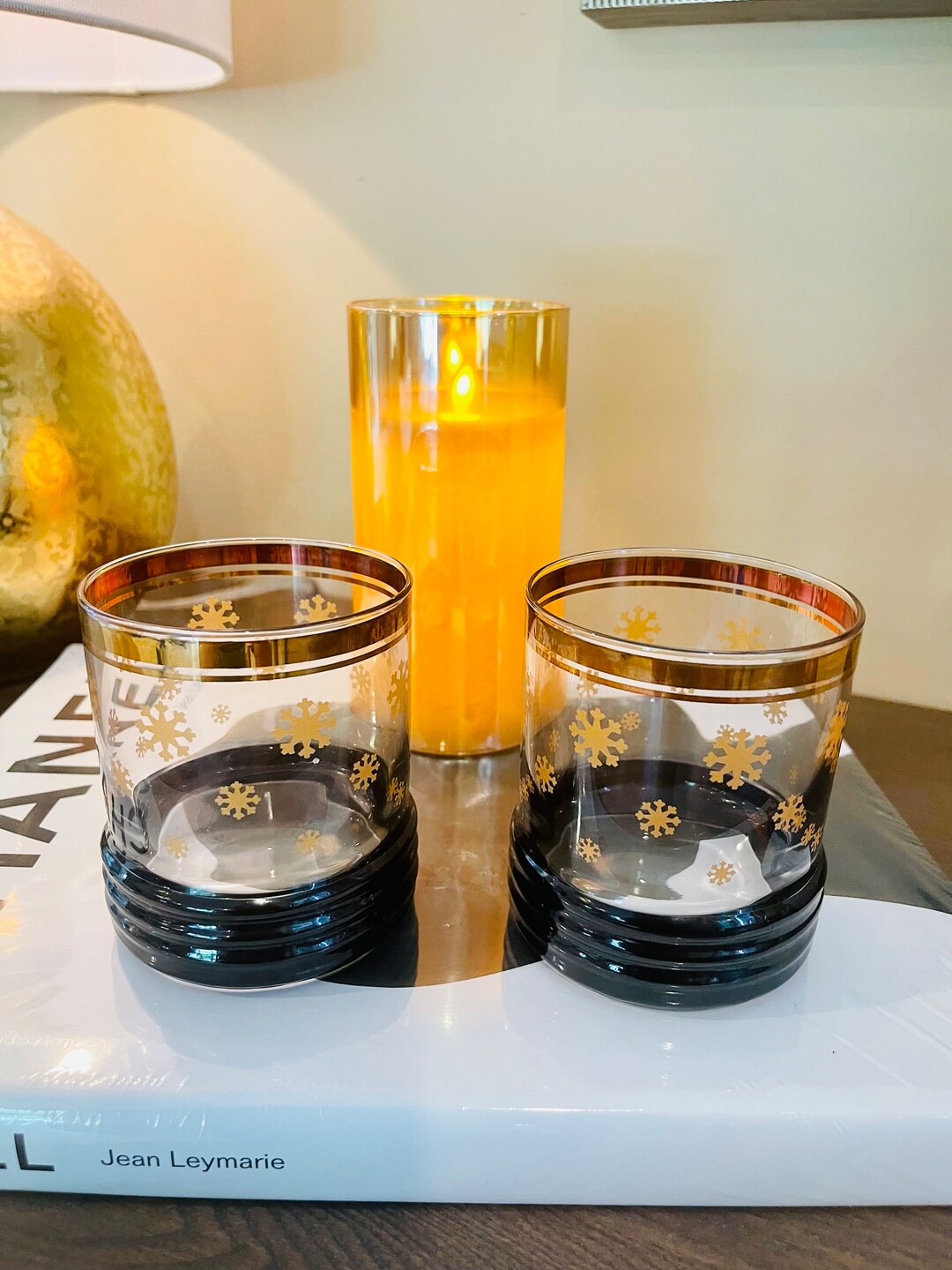 Vintage 1960's MCM Black and Gold Snowflakes Design Mid - Etsy | Etsy (US)