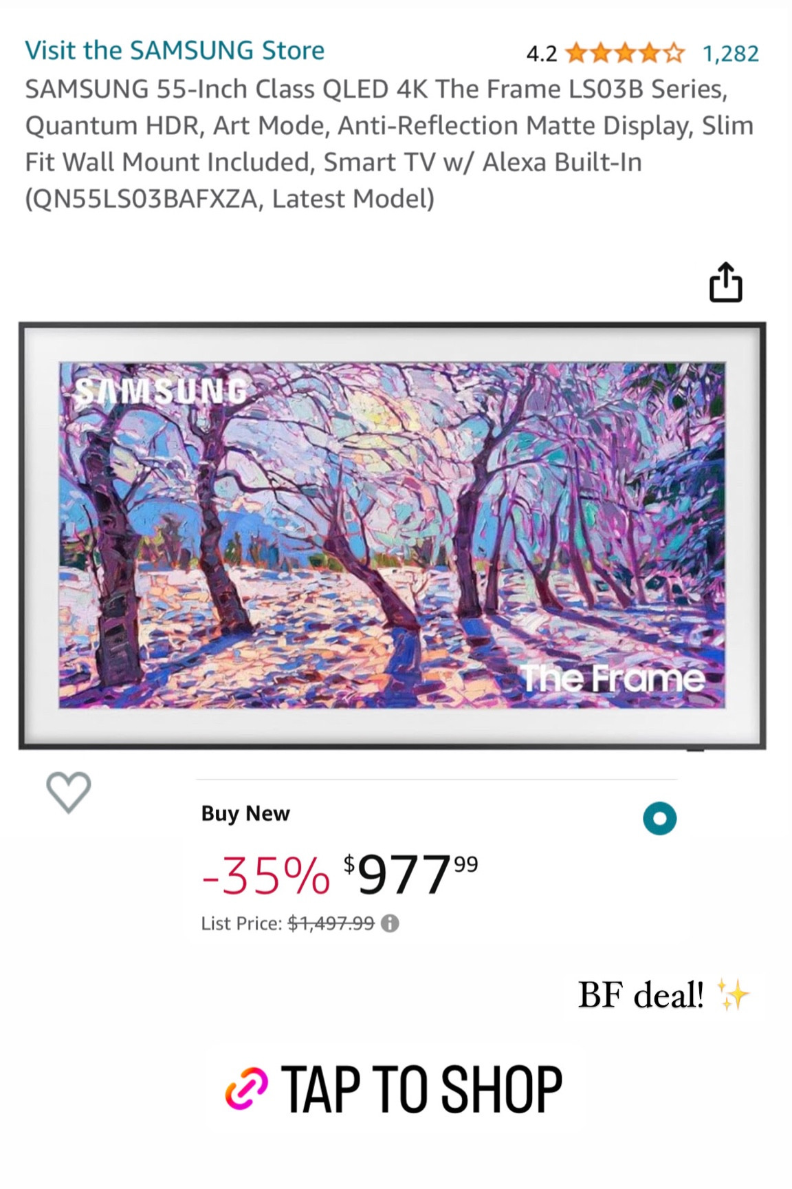 Samsung frame tv on sale for Black Friday!!! 

#LTKhome #LTKsalealert #LTKCyberWeek