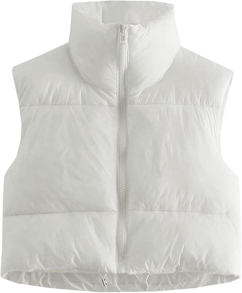 CULACCINO Women's Winter Cropped Puffer Vest Crop Jackets For Women Full Zip Stand Collar Padded ... | Amazon (US)