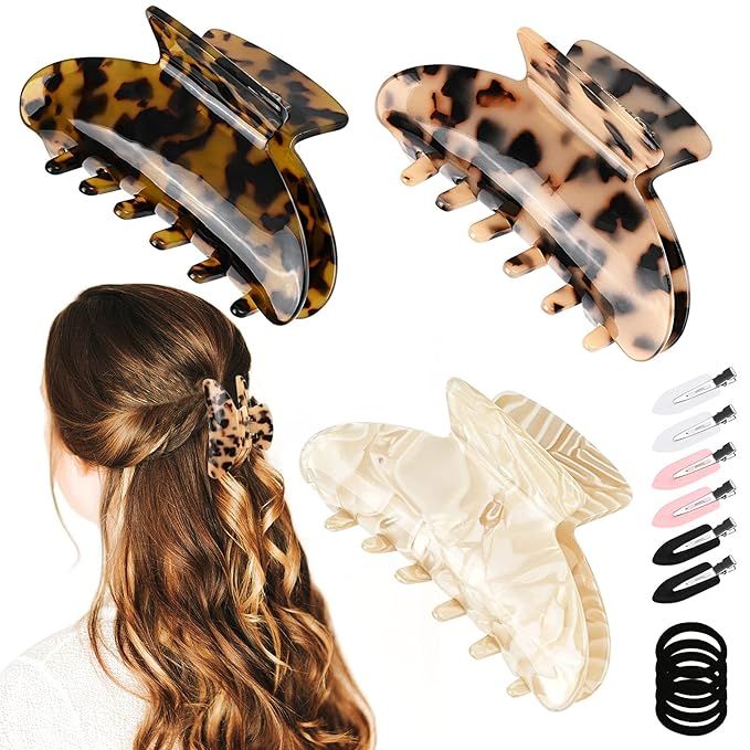 3PCS Hair Clips, Blahhey 3.7 Inch Hair Claw Clips for Women Girls, Leopard Print Strong Banana Ha... | Amazon (US)
