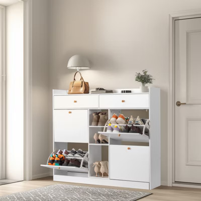 KTMBDW Shoe Cabinet Storage with 4 Flip Drawers and 2 Drawers, Slim Freestanding Narrow Shoe Organizer Rack Cabinet for Hallway, Living Room, White | Target
