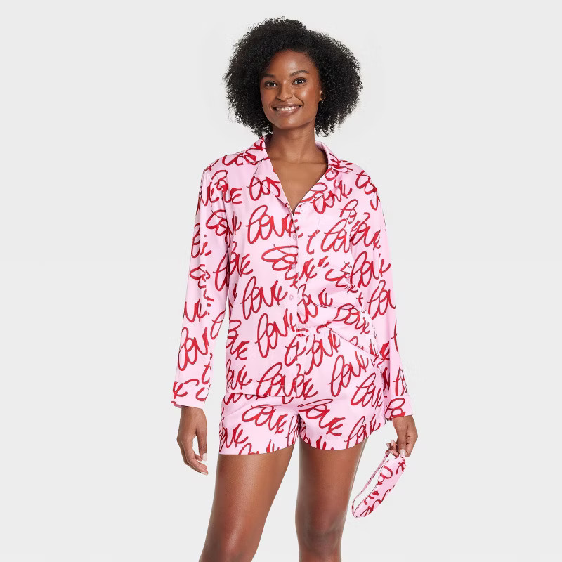 Women's 3pc Satin Long Sleeve Top and Shorts Pajama Set with Eye Mask - Auden™ | Target
