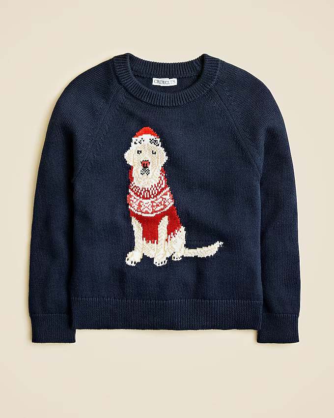 Kids' holiday dog intarsia sweater in cotton | J. Crew US