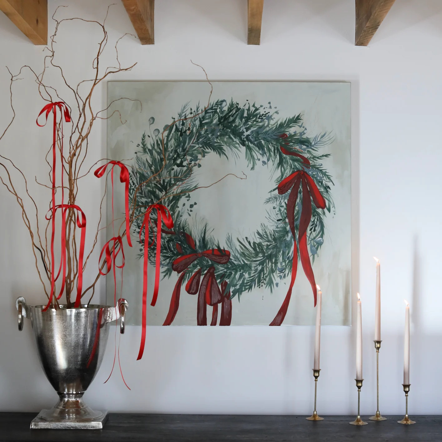 Ribboned Wreath Canvas | Lindsay Letters, LLC