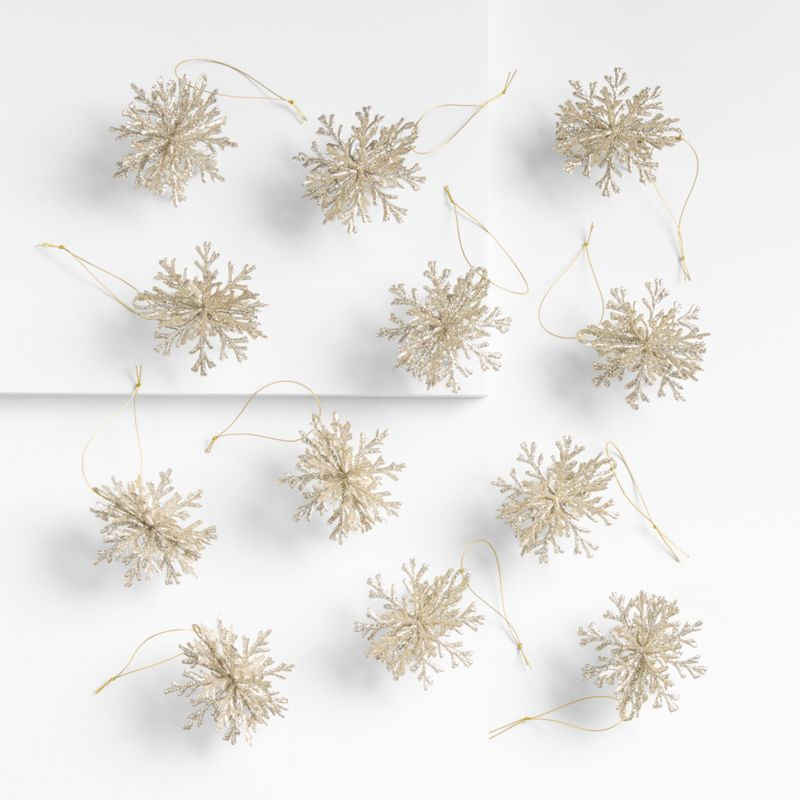 Gold Glitter Snowflake Christmas Ornaments, Set of 12 + Reviews | Crate & Barrel | Crate & Barrel