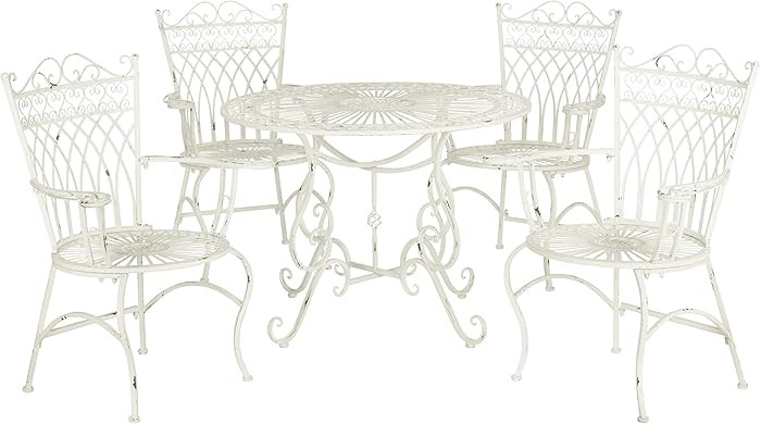 SAFAVIEH Outdoor - Thessaly 5-Piece Bistro Dining Set - Antique White Iron Metal - Vintage Victor... | Amazon (US)
