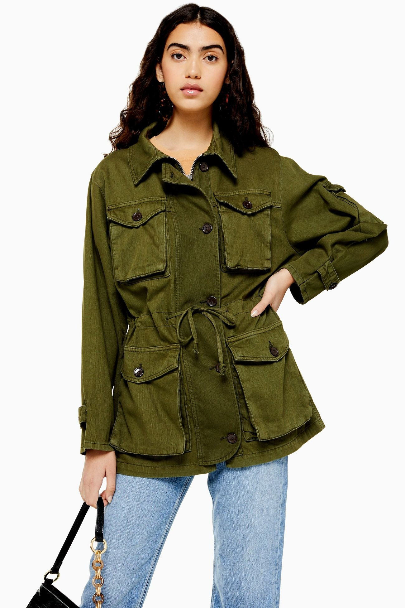 Khaki Longline Cargo Shacket | Topshop UK