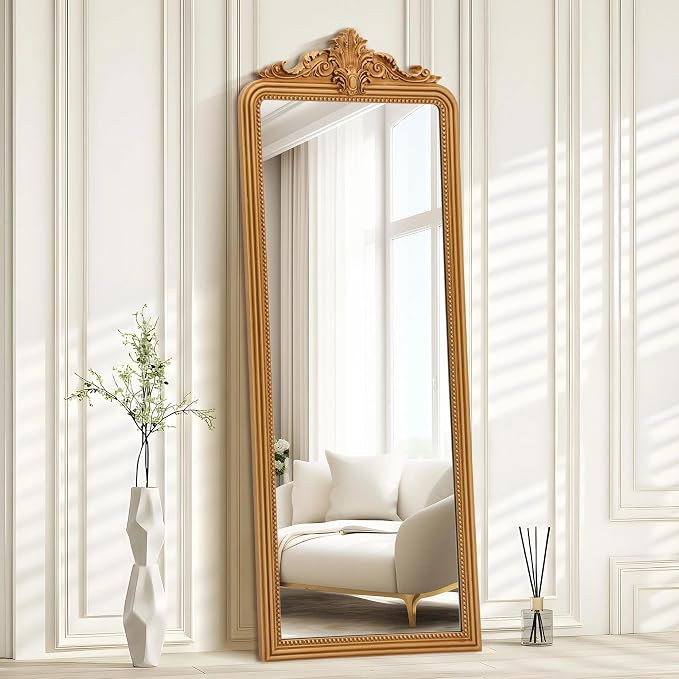 Vintage Full Length Mirror: 21"x56" Baroque Gold Arched Standing Full Body Mirror - Floor Antique... | Amazon (US)