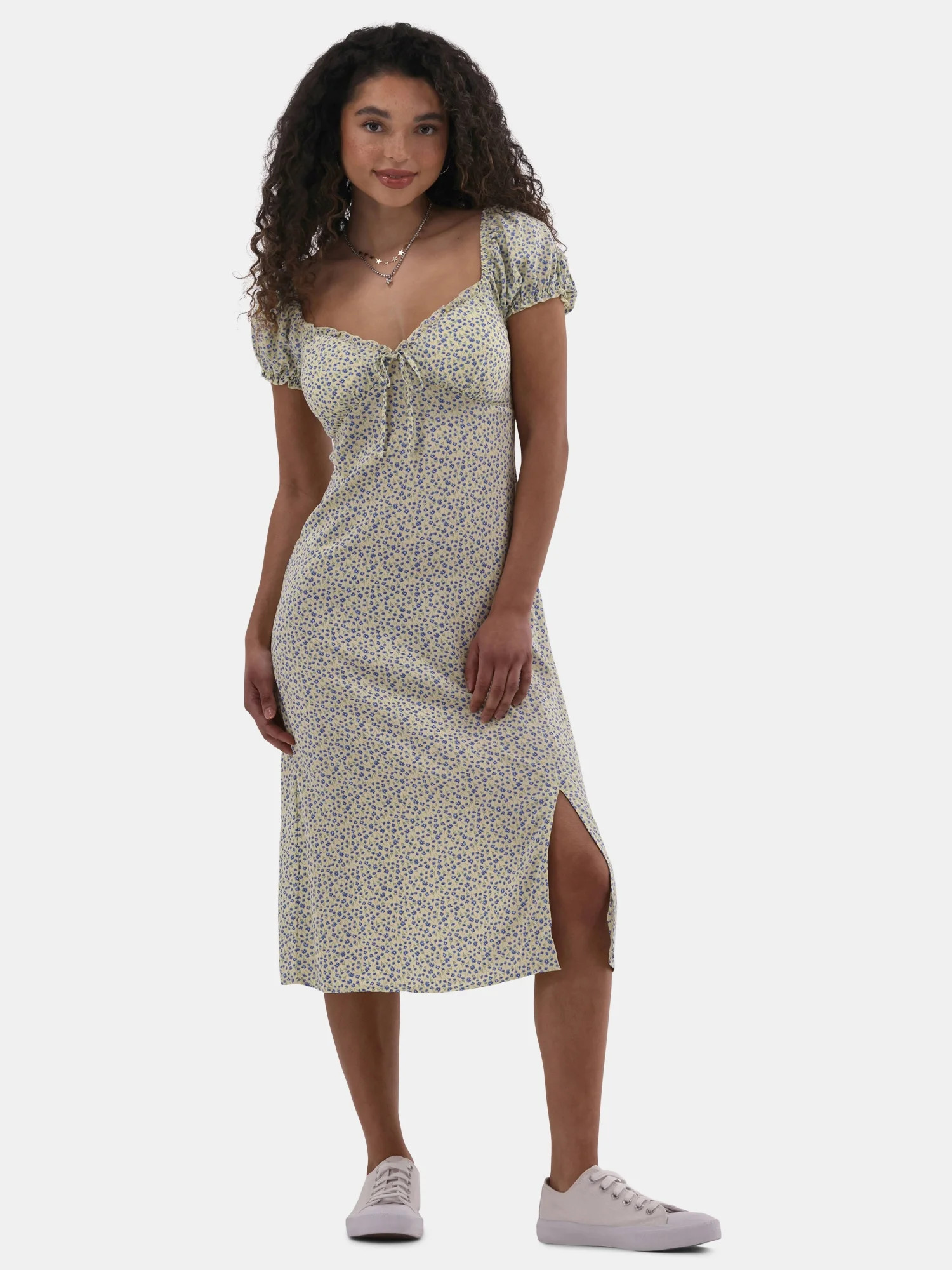 No Boundaries Midi Dress with Puff Sleeves, Women's | Walmart (US)