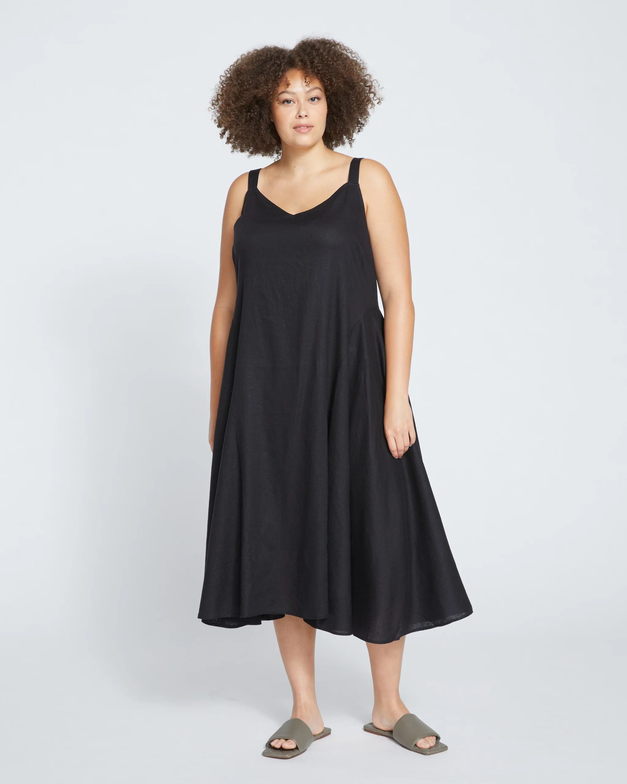 Sunshower Flowy Linen Dress - Black | Universal Standard