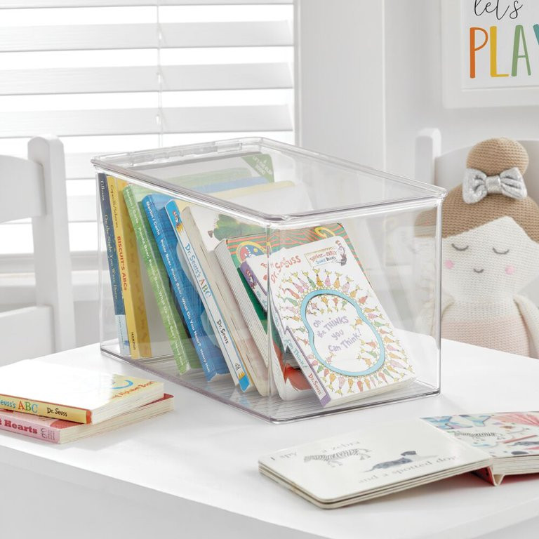 mDesign Plastic Stackable Toy Storage Bin Box, Hinge Lid, Clear | Walmart (US)