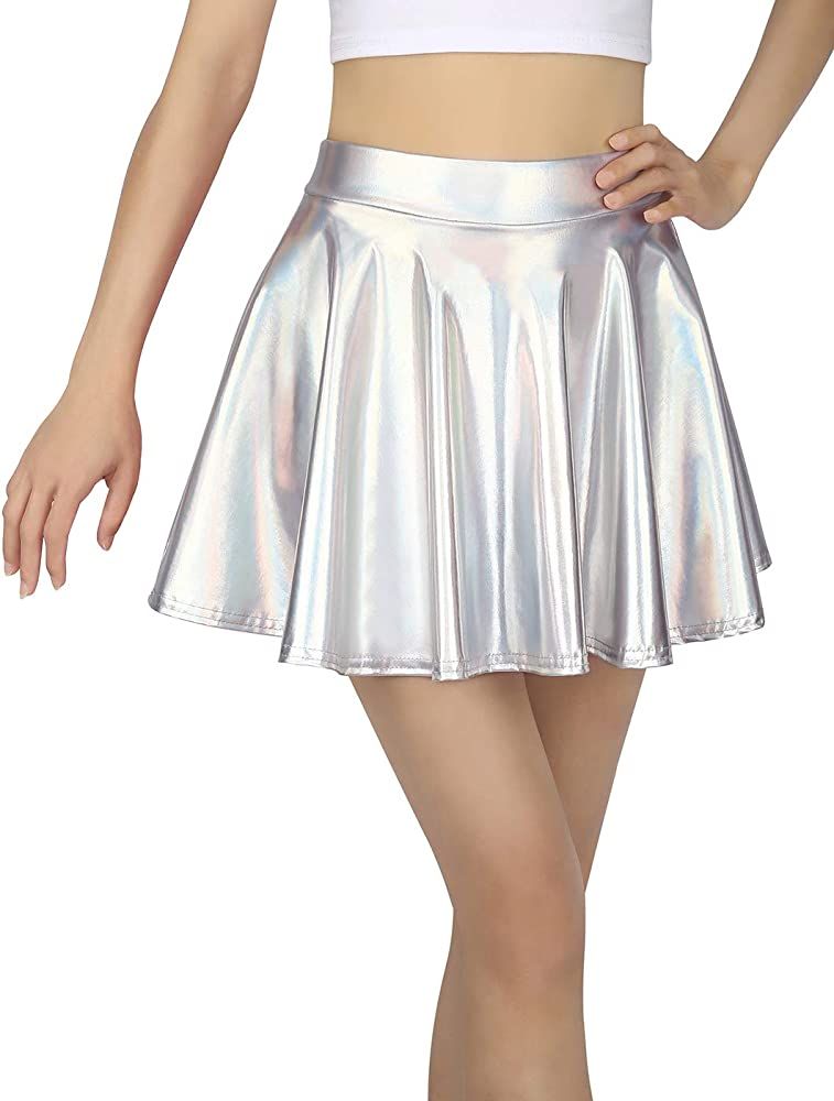 HDE Girl's Metallic Skater Skort Dance Athletic Shiny Holographic Scooter Skirt | Amazon (US)