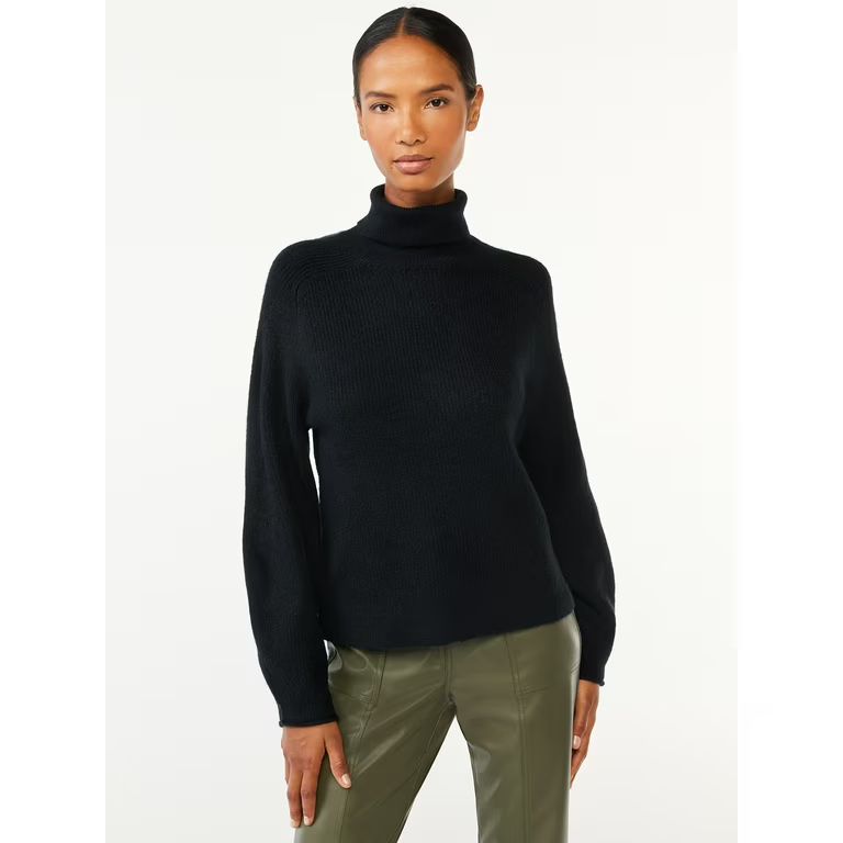 Scoop Women's Ribbed Oversized Turtleneck Sweater with Long Sleeves, Sizes XS-XXL | Walmart (US)