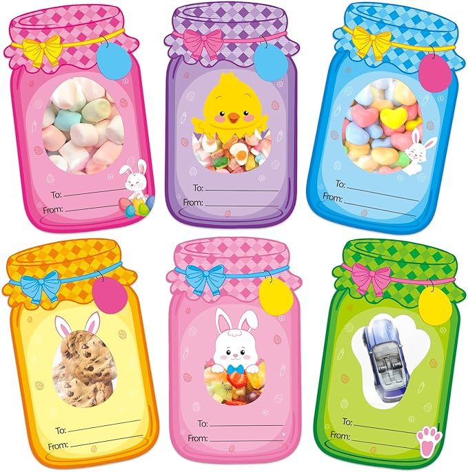 EABETOO 48 Set Easter Gift Cards for Kids Easter Candy Holder Card Mason Jars Easter Exchange Gre... | Amazon (US)