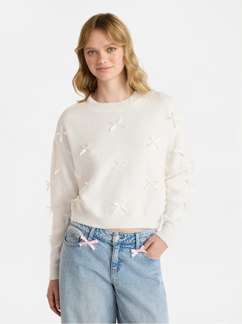 No Boundaries Bow Sweater, Lightweight, Women's | Walmart (US)