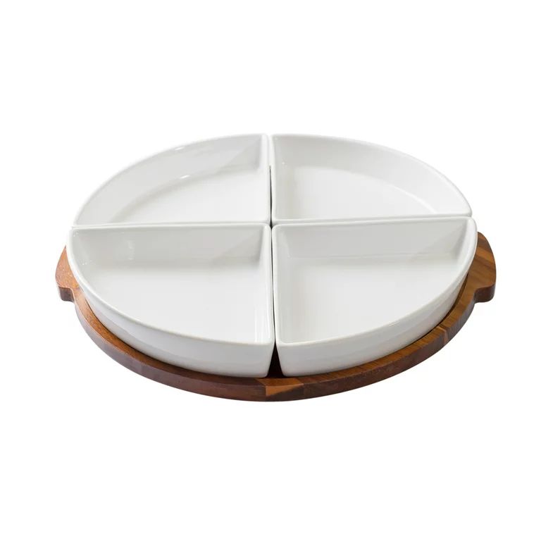 Better Homes & Gardens Acacia and Stoneware 5pc Lazy Susan Set, 15.35INW x 14.17IND x 2.8INH | Walmart (US)