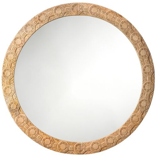 Relief Wood Carved Round Wall Mirror, Natural | One Kings Lane