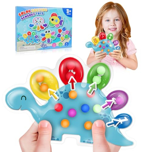 Color Sorting Sensory Toys, Toddler Travel Fine Motor Toys, Preschool Learning Activities Calm Down Sensory Toys for kids with Autism, Color Matching Montessori Fidget Toys for Kids Ages 3+, Dinosaur | Amazon (US)