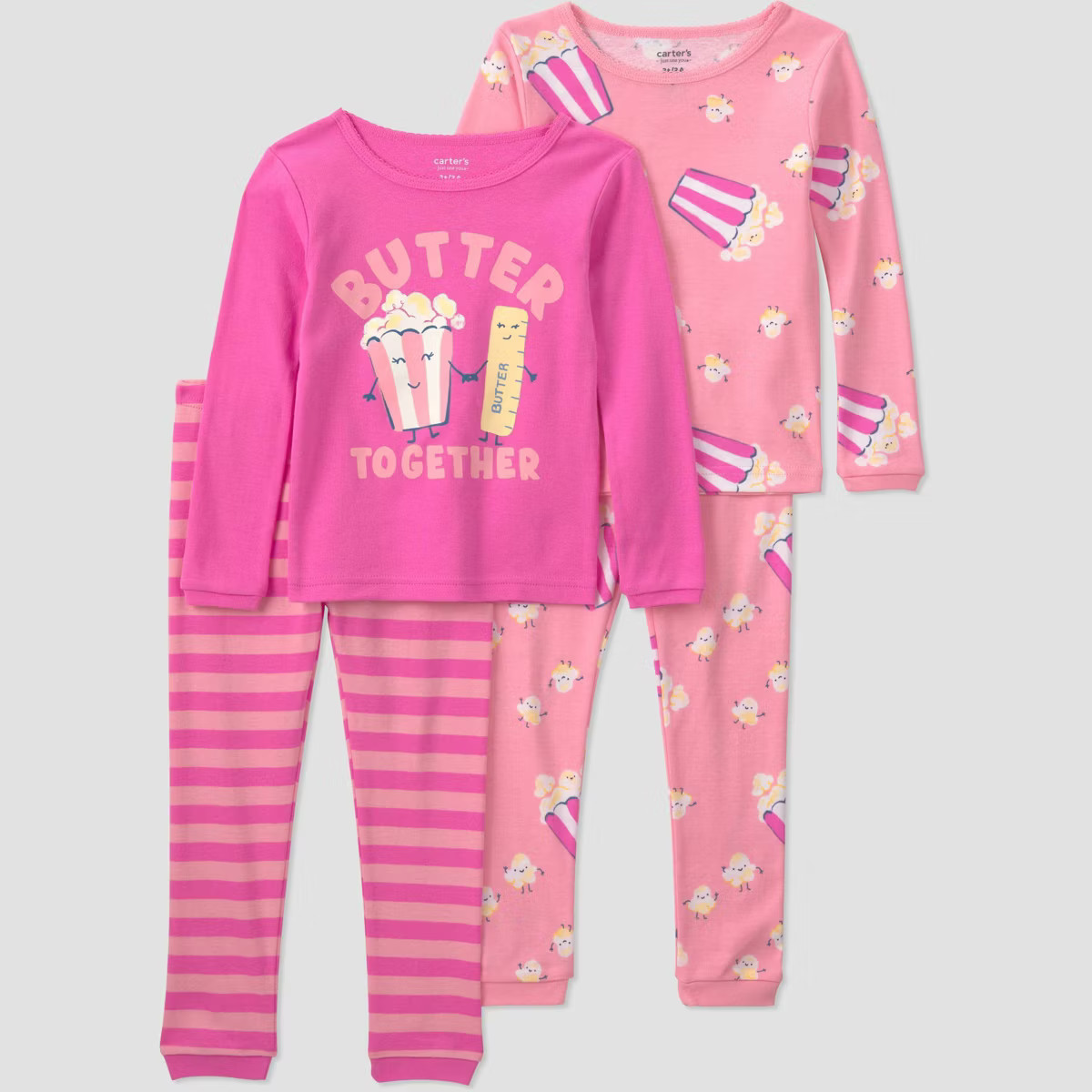 Carter's Just One You\u00ae Toddler Girls' 4pc Long Sleeve Cotton Snug Fit Popcorn Pajama Set - P... | Target