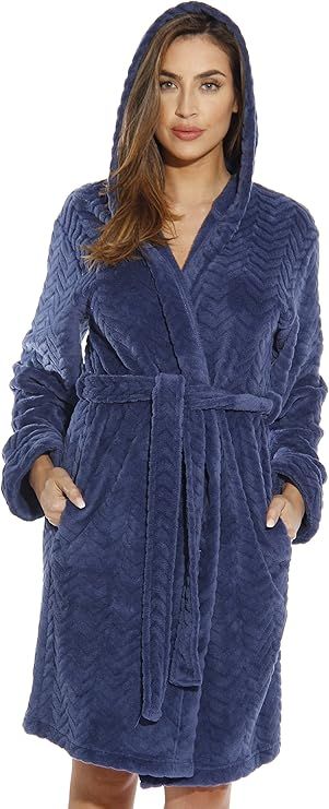 Just Love Kimono Robe Chevron Texture Fleece Hooded Bath Robes for Women | Amazon (US)