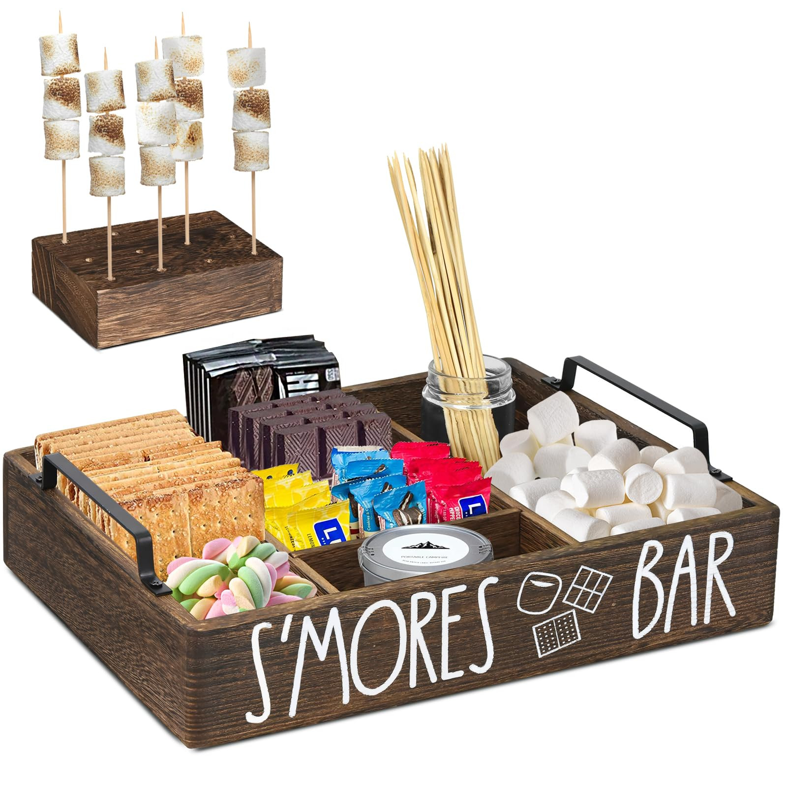 Wooden S'mores Station Box S'mores Bar Holder for Counter, Farmhouse Smores Caddy Tray Organizer ... | Amazon (US)