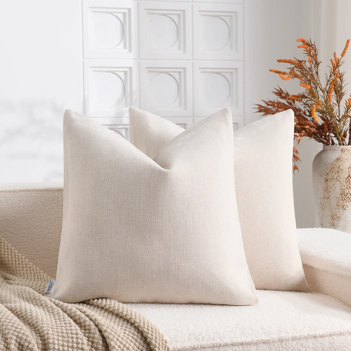 Soft Textured Slub Chenille Solid Cushion Cover Cozy Neutral Farmhouse Decorative Pillow Covers (... | Wayfair North America