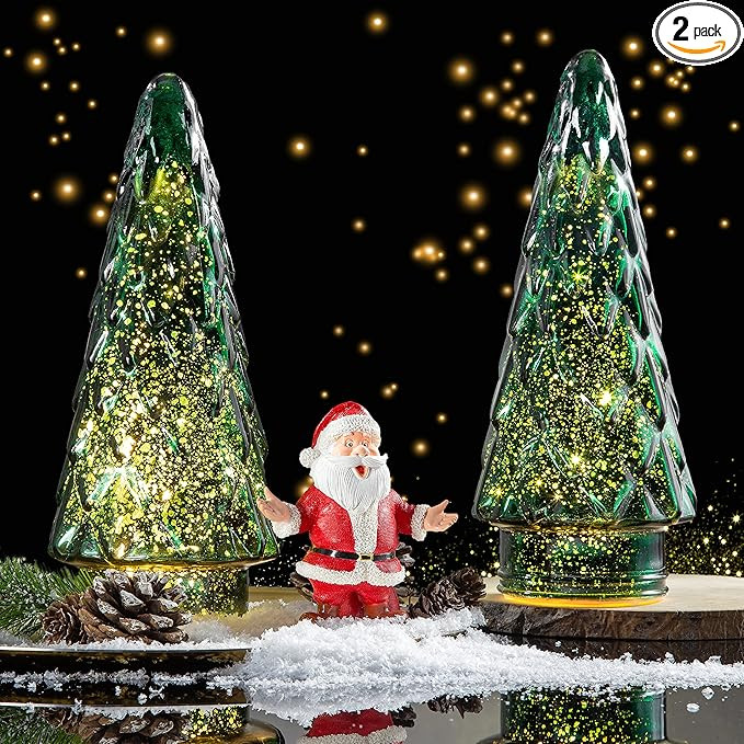 2-Pack Battery-Operated LED Lighted Glass Christmas Trees, Timer and Decorative for Tabletop Disp... | Amazon (US)