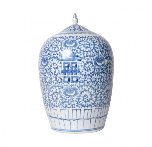Blue and White Floral Double Happiness Ginger Jar | Belle and June