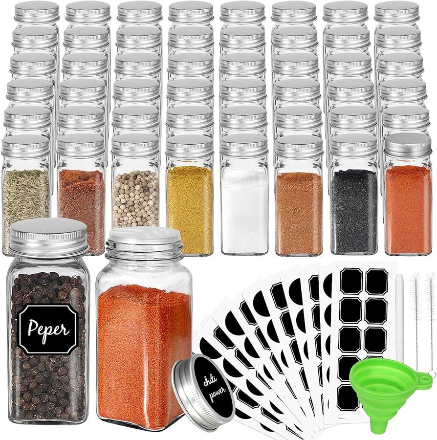 CycleMore 48 Pack 4oz Glass Spice Jars Bottles, Square Spice Containers with Silver Metal Caps an... | Amazon (US)