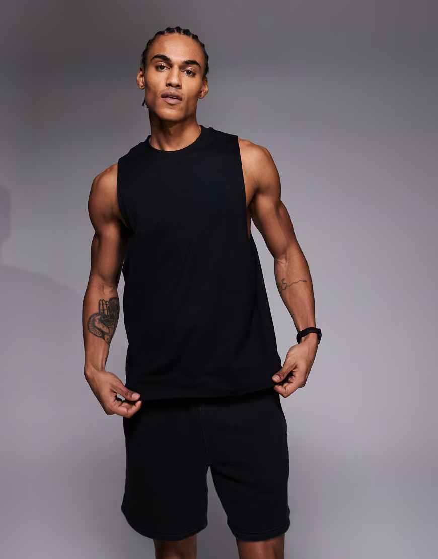 4505 Icon cotton drop armhole training vest with quick dry finish in black | ASOS (Global)