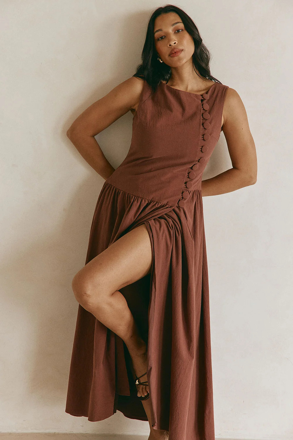 Chocolate Brown Button Maxi Odessa Dress | Sabo Skirt US