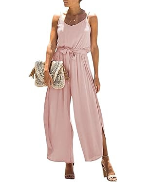 Happy Sailed Casual Jumpsuits for Women Spaghetti Straps Belted Split Wide Leg Pants Rompers Summ... | Amazon (US)
