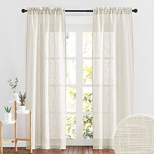 RYB HOME Linen Textured Sheer Curtains for Living Room Semi Sheer Privacy Boho Curtains & Drapes ... | Amazon (CA)