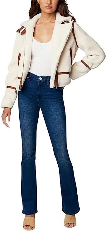 [BLANKNYC] womens Faux Sherpa Moto Jacket With Vegan Leather Taping Detail, Comfortable & Stylish... | Amazon (US)