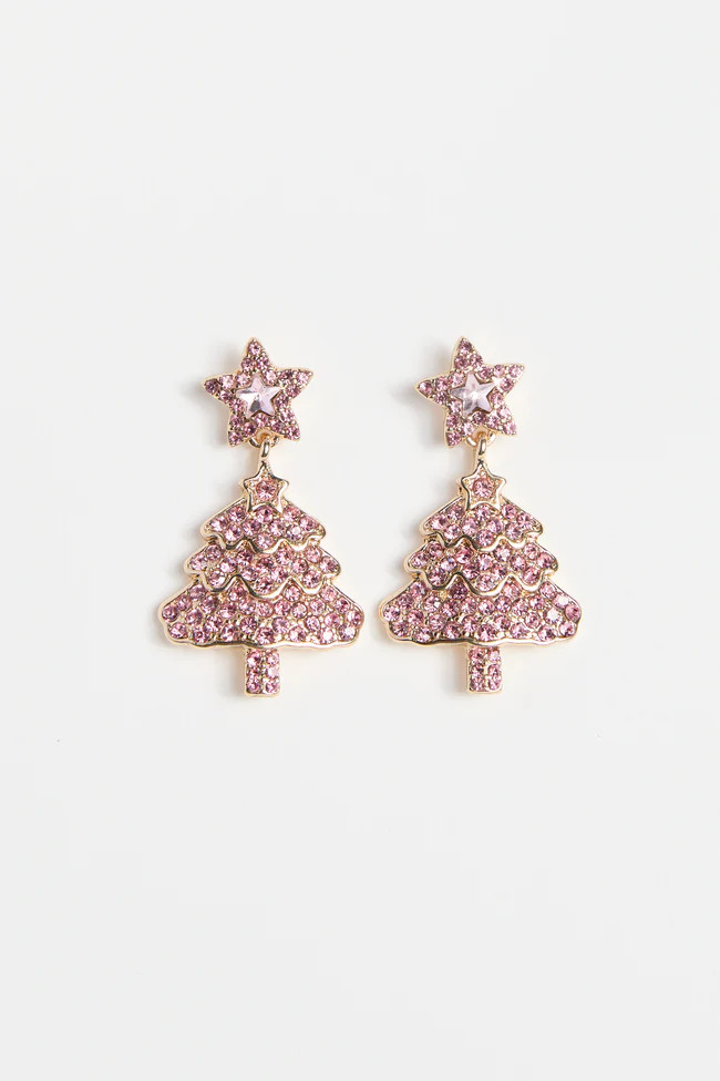 Pink Crystal Christmas Tree Earrings | Pink Lily