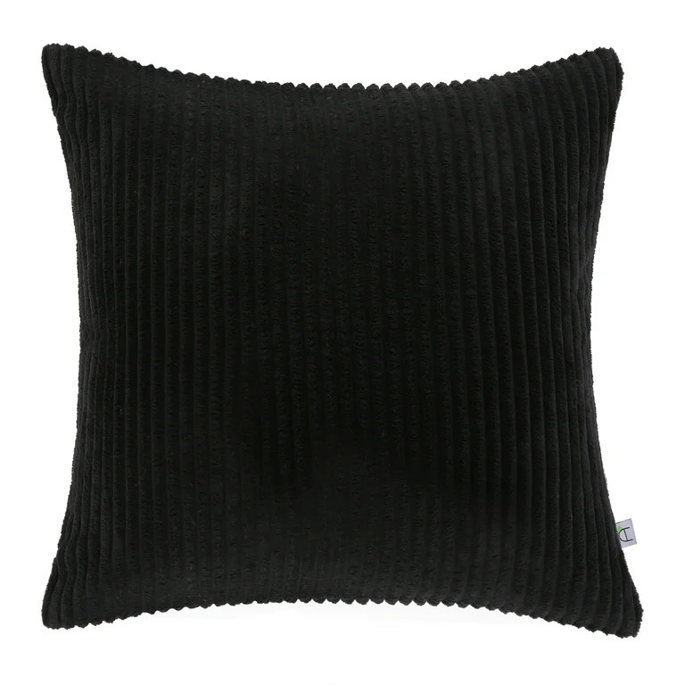 Soft Corduroy Striped Velvet Square Decorative Throw Pillow Cusion For Couch, 22" x 22", Black, 1... | Walmart (US)