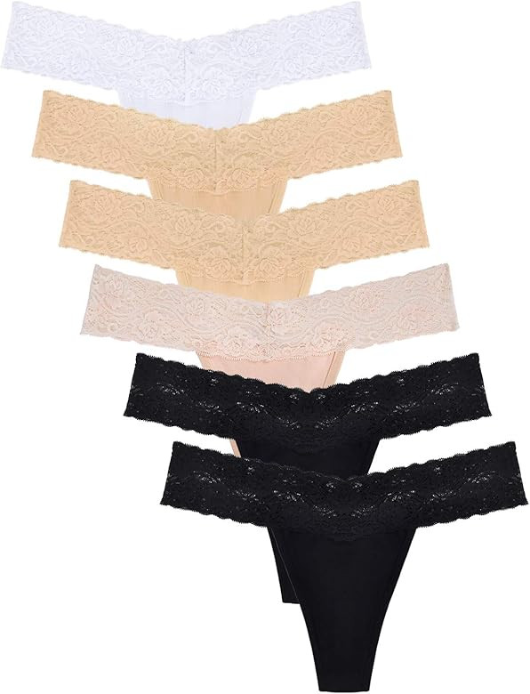 Women's Thin Lace Hollowed Out T Back Low Waist Ice Silk Sexy Cheeky Thong See Through Panties | Amazon (US)