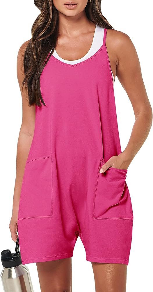 ANRABESS Womens Summer Casual Sleeveless Romper Loose Spaghetti Strap Overalls Shorts Jumpsuit wi... | Amazon (US)