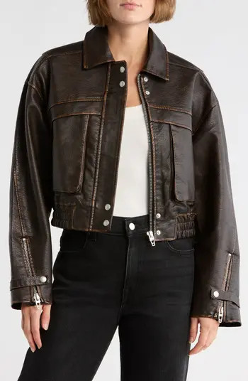 BLANKNYC Faux Leather Bomber Jacket in Overnight at Nordstrom Rack, Size Large | Nordstrom Rack