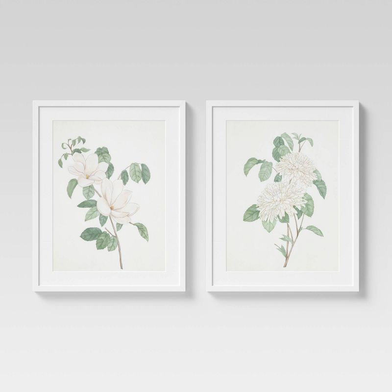 (Set of 2) 24&#34; x 30&#34; Flowers Framed Wall Art White - Threshold&#8482; | Target