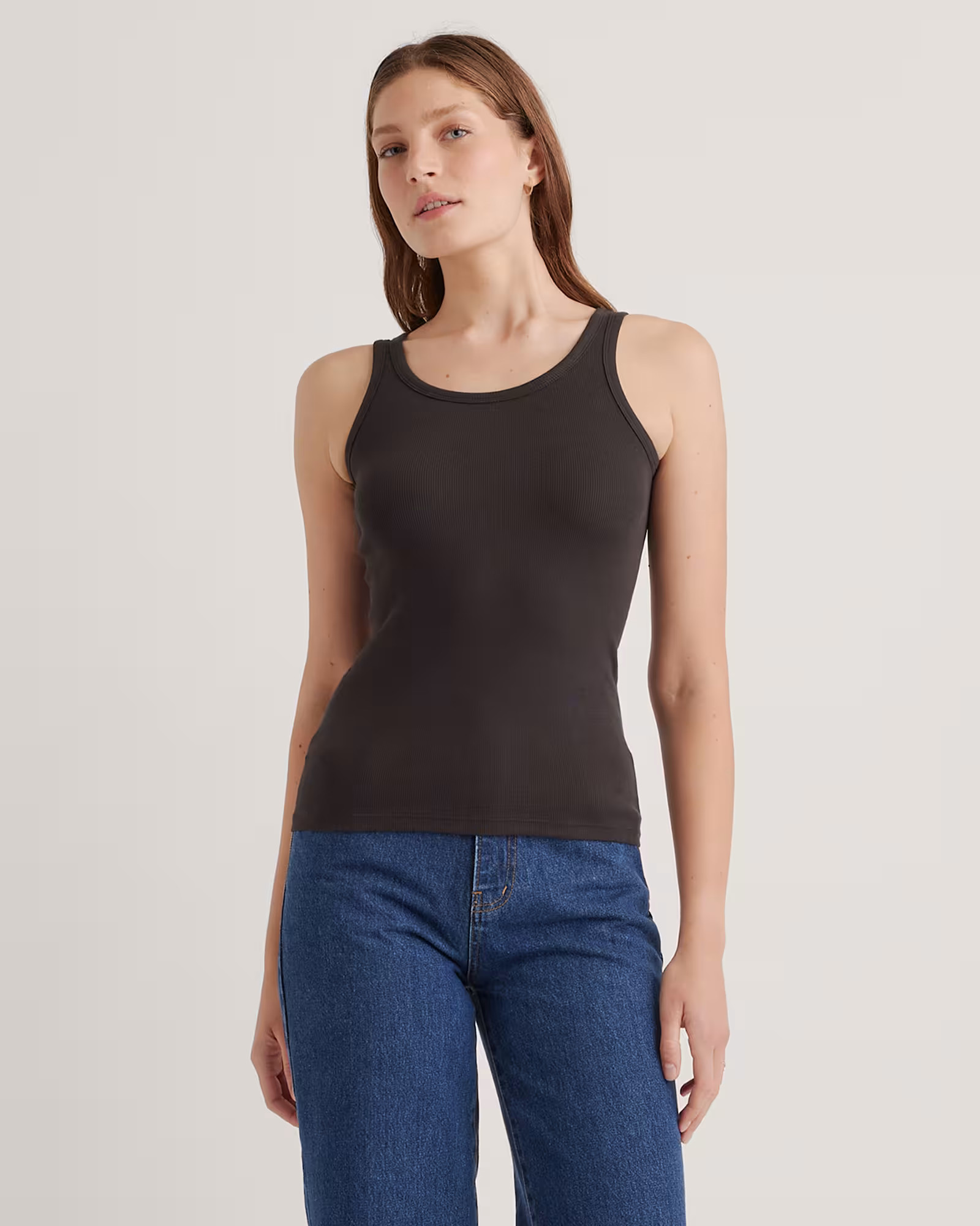 Organic Cotton Micro-Rib Scoop Neck Tank in Black | Quince